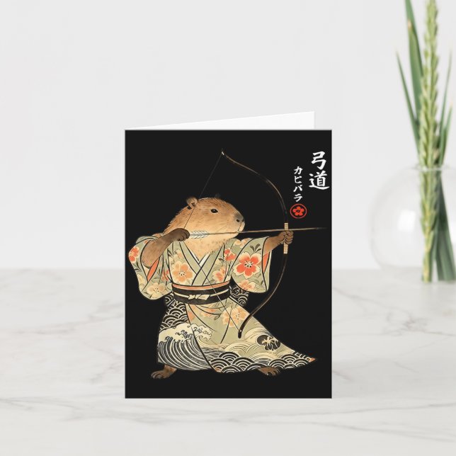 Cartão Arte Japonesa de Animais Capivara Arqueiro Samurai (Frente)