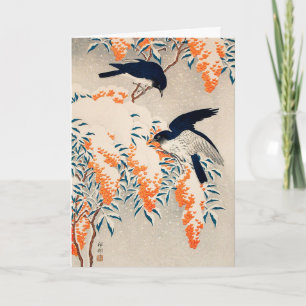 Cartão Arte Japonesa de Pássaros de Inverno Vintage Ohara