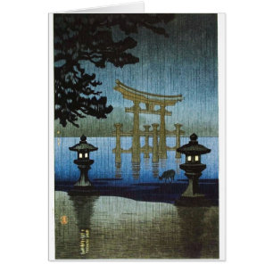 Cartão Arte japonesa Ukiyo-e de Woodblock da chuva da