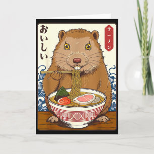 Cartão Arte Japonesa Vintage Groundhog Come Ramen Engraça