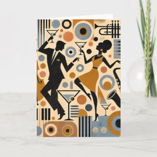 Cartão Arte Minimalista da Era do Jazz de Meados do Sécul