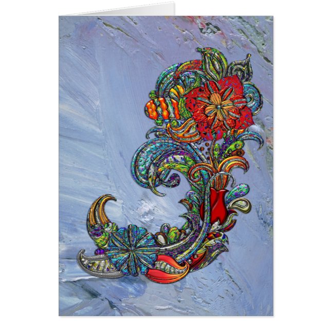 Cartão Arte moderna abstrata das ondas florais (Frente)