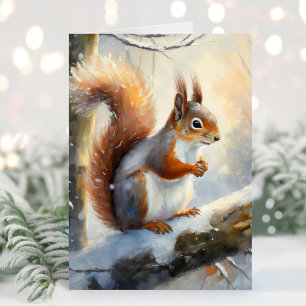 Cartão Arte Moderna Esquilo Inverno Nevado