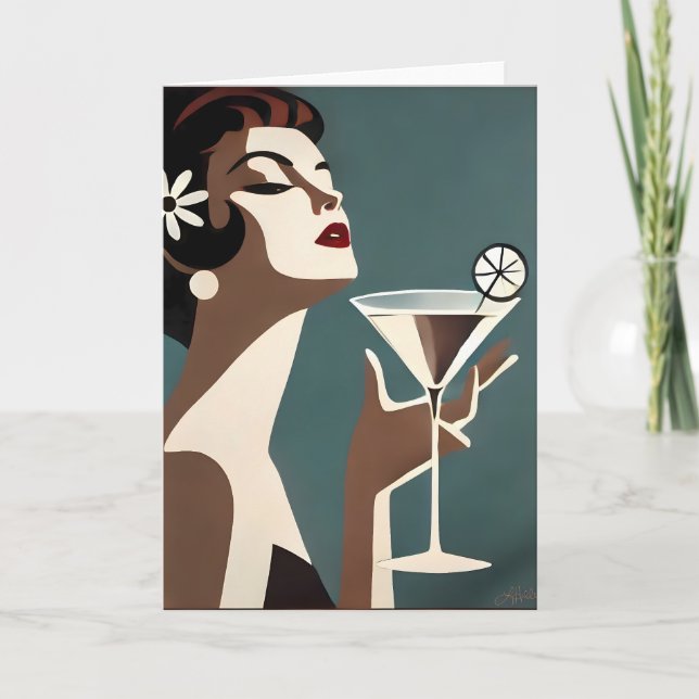 Cartão Arte Moderno de Meados do Século A Diva do Martini (Frente)