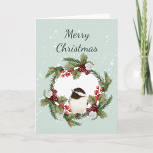 Cartão Arte Natural de Pássaro Chickadee de Natal