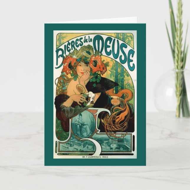 Cartão Arte Nouveau: Arte do poster de Mucha - la Meuse (Frente)
