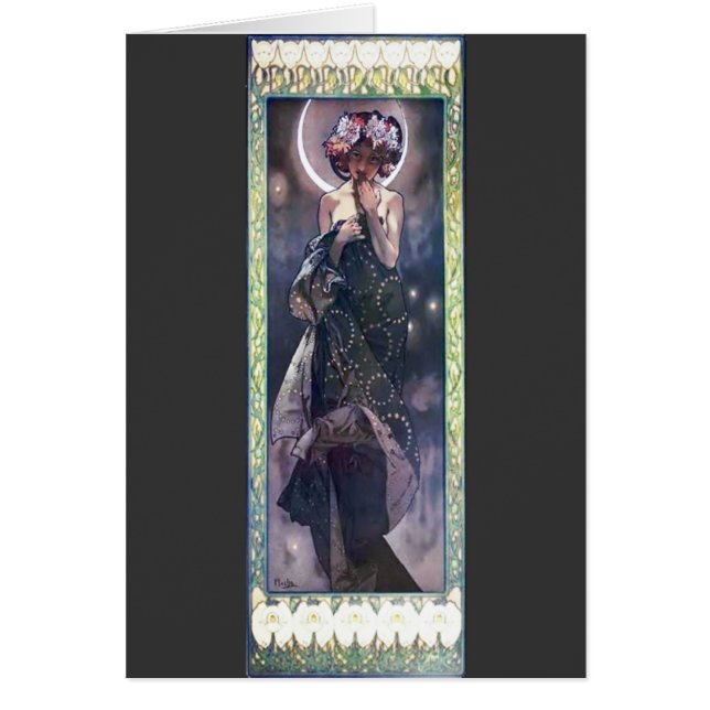 Cartão Arte Nouveau Deco da mulher da noite da lua de (Frente)