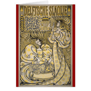 Cartão Arte Nouveau Delftsche Slaolie Delft