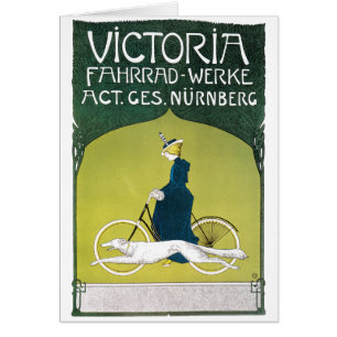 Cartão Arte Nova antiga, Victoria Fahrrad Werke, Rehm