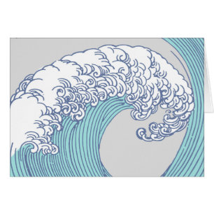 Cartão Arte Oceânica Onda Surf Japonês