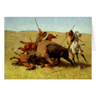 Cartão Arte Ocidental de Frederic Remington “Caça ao Búfa