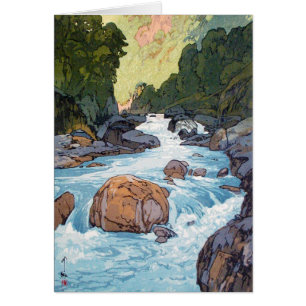 Cartão Arte oriental legal do cenário do rio de Yoshida
