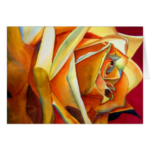 Cartão Arte original em aquarela de flor Rosa Amarela