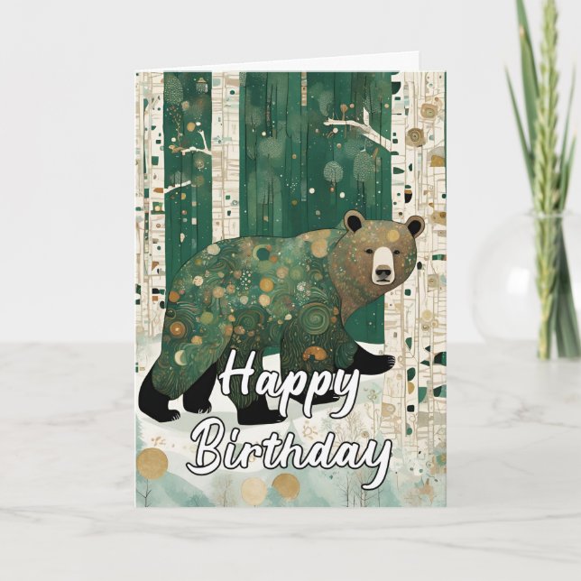 Cartão Arte Personalizada Nouveau Bear Aniversário (Frente)