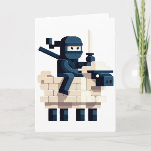 Cartão Arte Pixel de Personagem Ninja Montando Ovelha em 