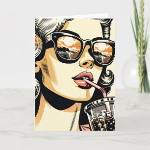 Cartão Arte Pop de Quadrinhos Mulher Bonita Ótimo Verão