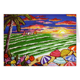 Cartão Arte popular colorida em praia