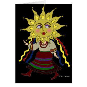 Cartão Arte popular do ucraniano da mulher de Sun