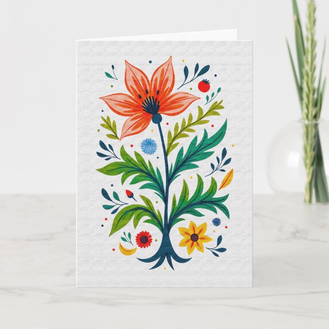 Cartão Arte Popular Fantástica Árvore Floral Botânica (Frente)