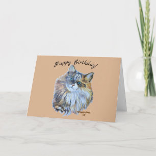 Cartão Arte Realista de Gato Florestal Norueguês Colorida