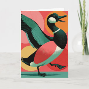 Cartão Arte Retro de Ave Colorida de Meados do Século