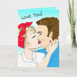 Cartão Arte Retro Desenhada à Mão Casal Amor Você