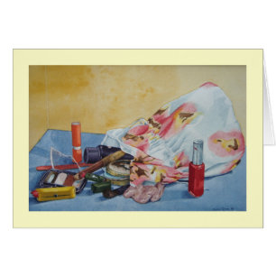 Cartão arte retro do estojo compacto da sombra do batom