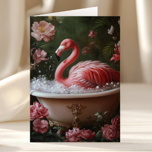 Cartão Arte Tropical Floral de Flamingo de Aniversário na