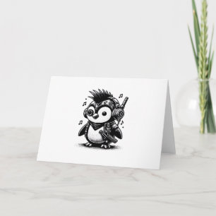Cartão Arte Vintage de Pinguim Whimsigoth Punkrock Weirdc