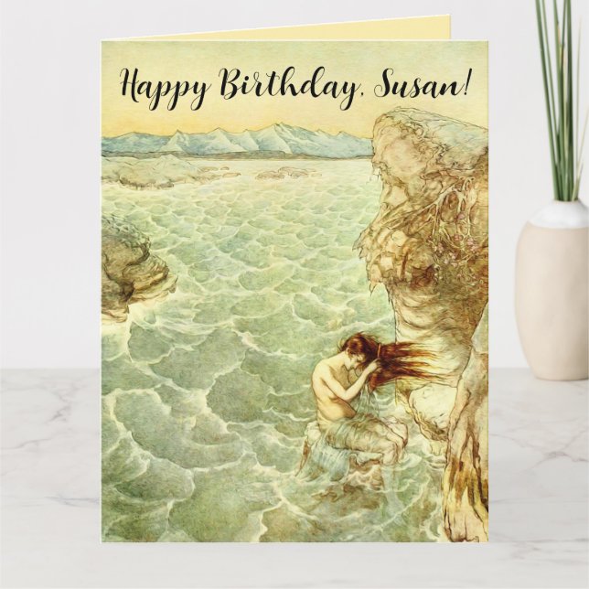 Cartão Arthur Rackham Illustration Nymph em um Rock (Frente)