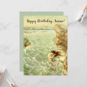 Cartão Arthur Rackham Illustration Nymph em um Rock