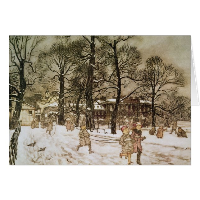 Cartão Arthur Rackham| Inverno nos jardins de Kensington (Frente Horizontal)
