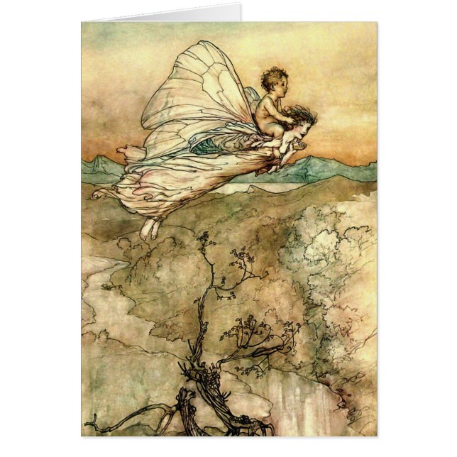 Cartão Arthur Rackham's Faeries em voo (Frente)