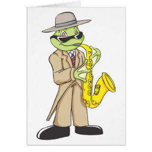 Cartão Artista feliz do saxofone do sapo