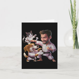 Cartão Artista Marcial Com Cachorro De Karato E Gato Em A