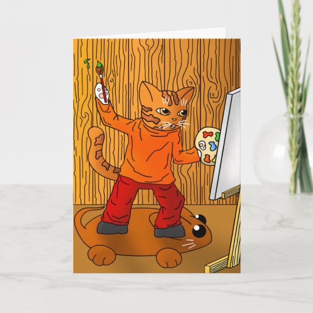 Cartão Artista Painter Cat (Frente)