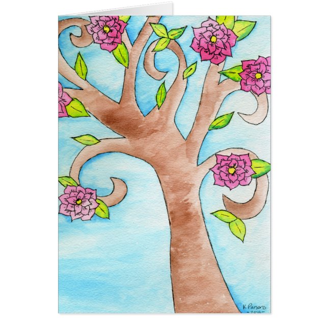 Cartão Árvore bonita com flores cor-de-rosa (Frente)