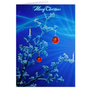 Cartão Árvore com neve e Enfeites de natal