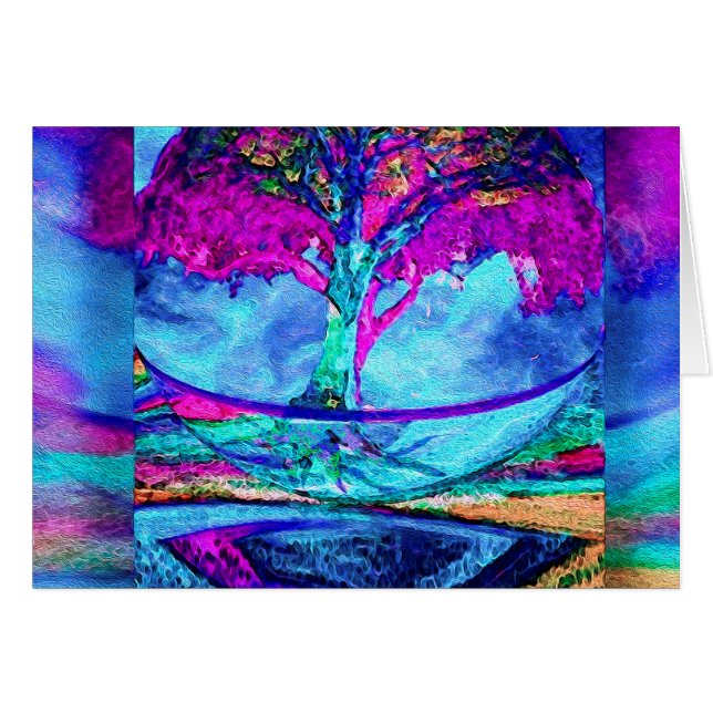 Cartão Árvore da meditação de vida no roxo (Frente horizontal)