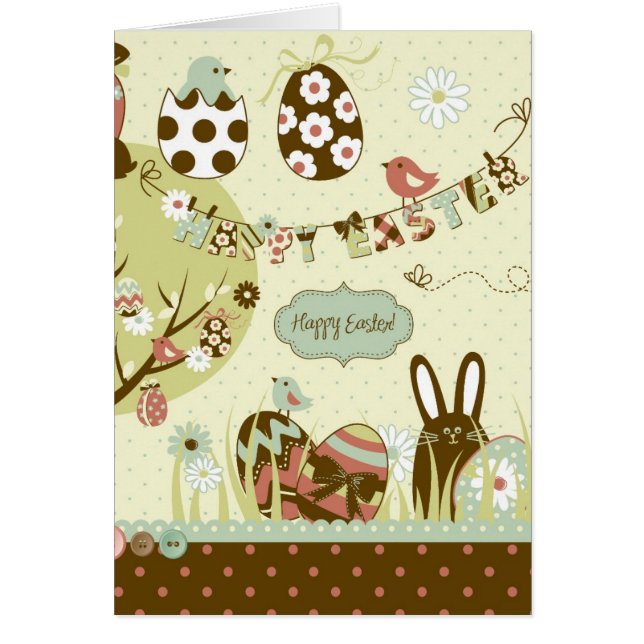 Cartão Árvore da páscoa e um Clothesline com letras (Frente)