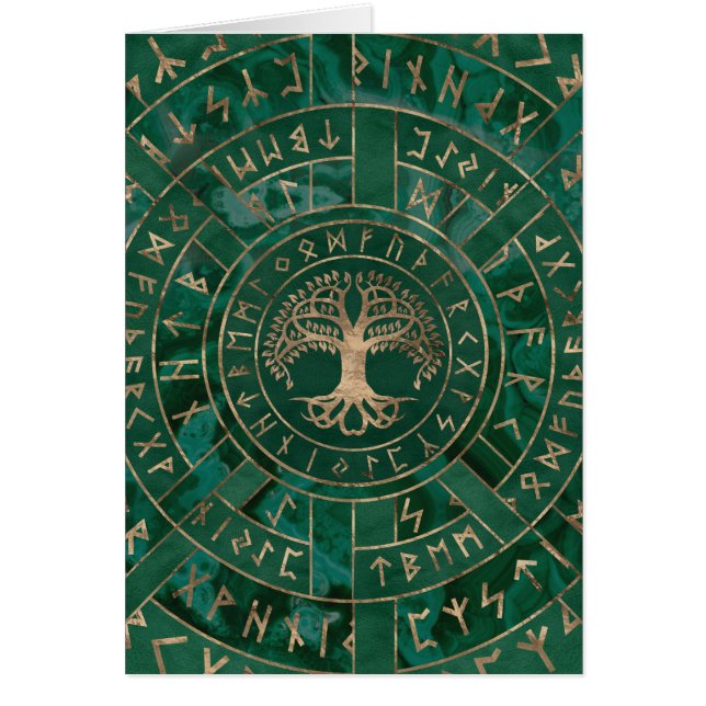 Cartão Árvore da vida - Yggdrasil e Futhark - Malachite (Frente)