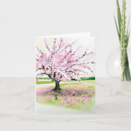 Cartão Árvore de flor rosa de aquarela personalizável