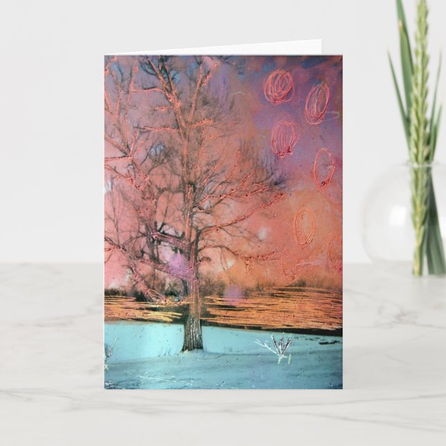 Cartão Árvore de inverno de mídia mista (Frente)