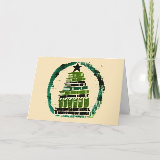 Cartão Árvore de Livros de Natal (Frente)