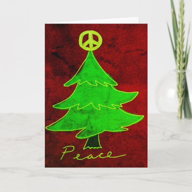 Cartão Árvore de Natal Abstrata Paz Arte (Frente)