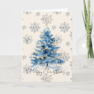 Cartão Árvore de Natal Azul Dourada Prata