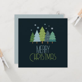 Cartão Árvore de Natal Azul e Verde Moderno Flat