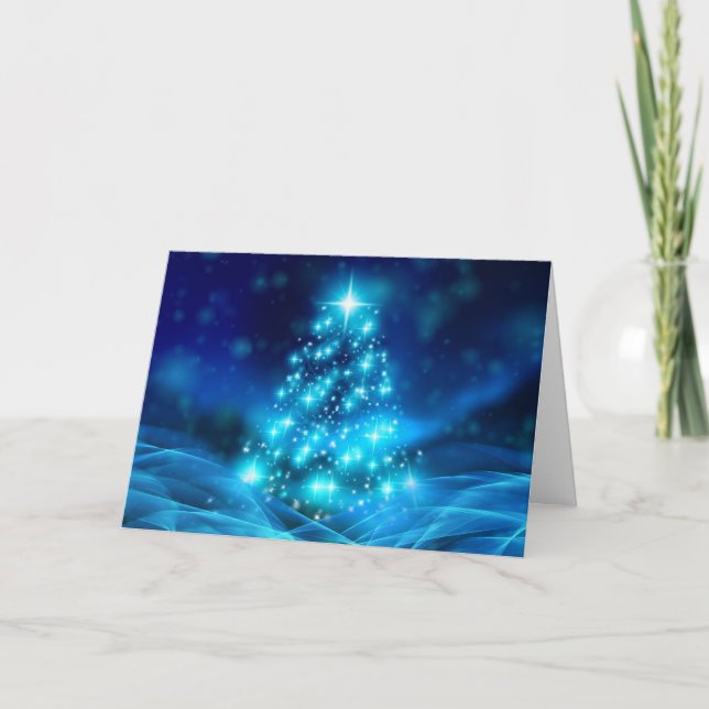 Cartão Árvore de Natal Azul Elétrico Moderno Feriado (Frente)