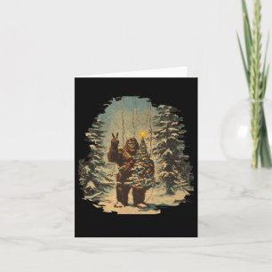 Cartão Árvore de Natal Bigfoot Luzes Tarot Xmas Sasquatch