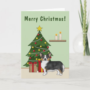 Cartão Árvore de Natal Black Tricolor Pembroke Welsh Corg